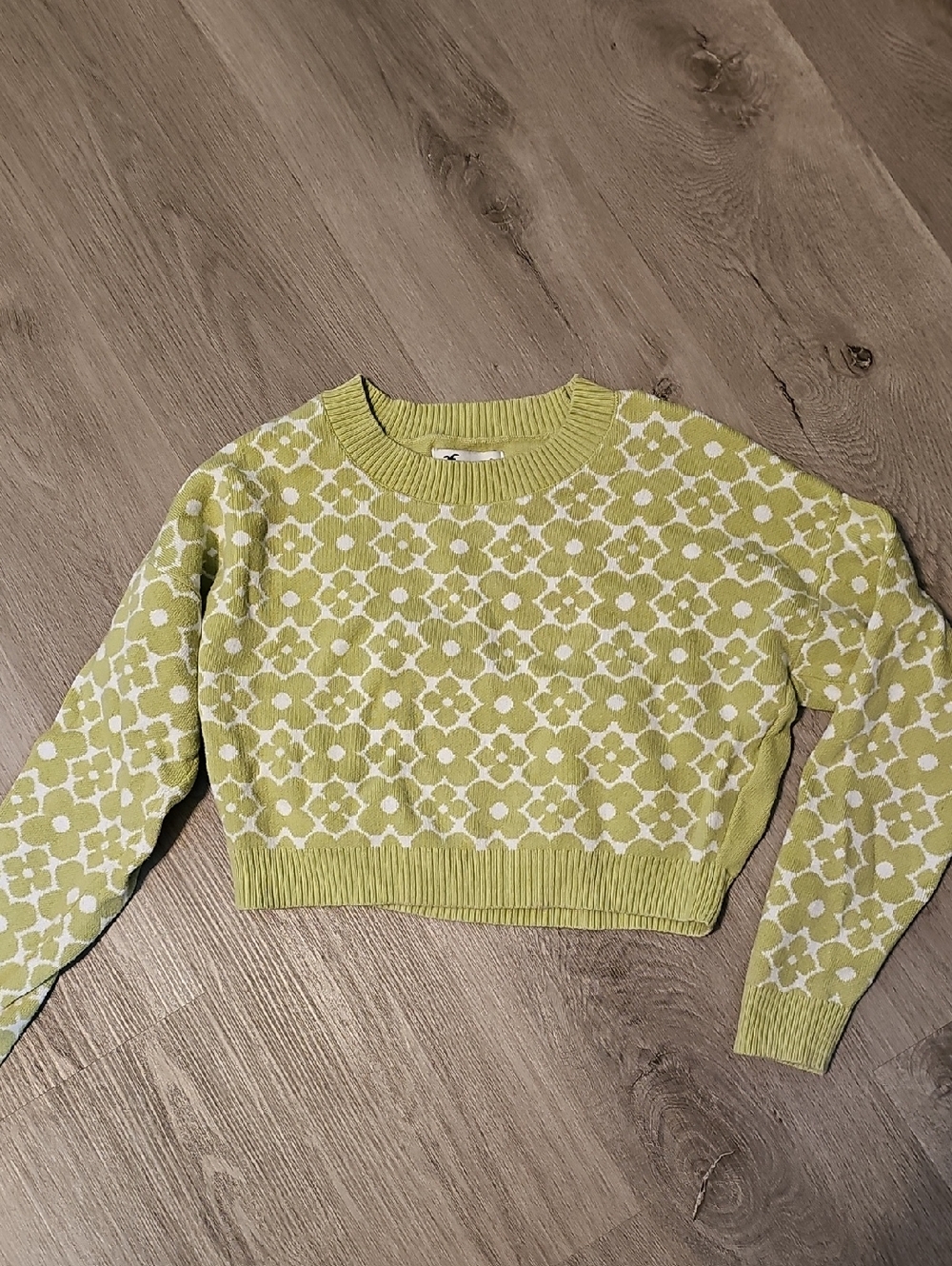 Hollister Green Crop Top Crewneck Sweater